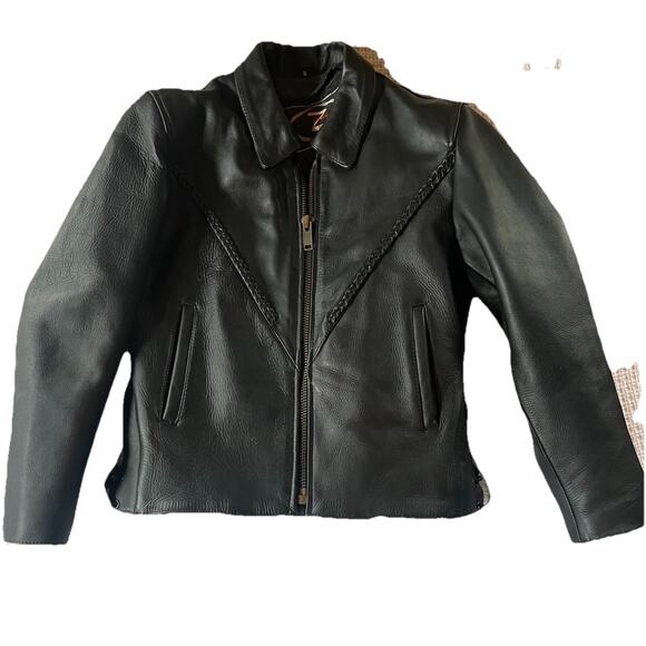 Zony Inc Black Leather Biker Motorcycle Moto Jacket Lining Women's Small - Picture 11 of 12